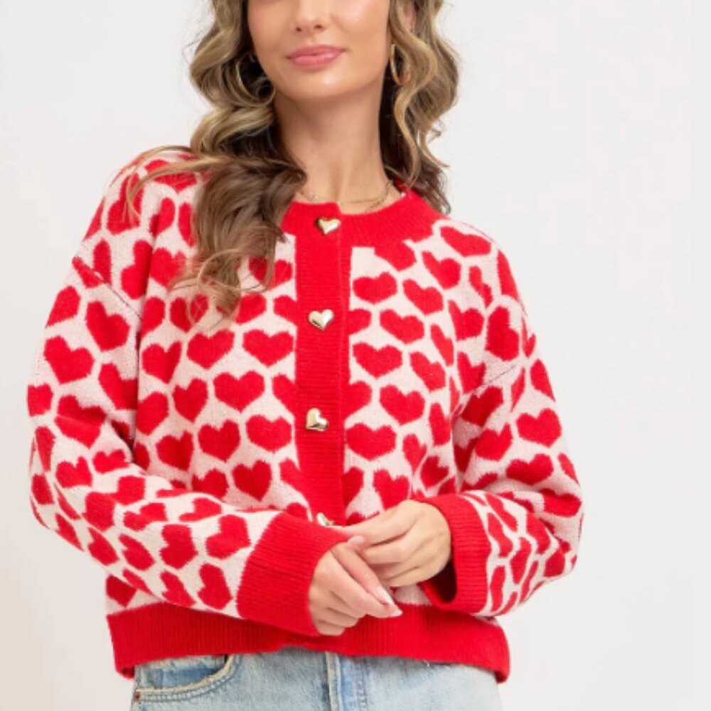 Sweetheart Button Cardigan - Red
